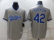Wholesale Cheap Men's Los Angeles Dodgers #42 Jackie Robinson Grey Cooperstown Collection Stitched MLB Throwback Nike Jersey