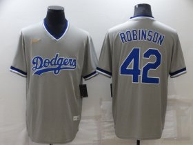 Wholesale Cheap Men\'s Los Angeles Dodgers #42 Jackie Robinson Grey Cooperstown Collection Stitched MLB Throwback Nike Jersey