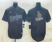 Cheap Men's Los Angeles Dodgers Black Team Big Logo Cool Base Stitched Baseball Jersey1