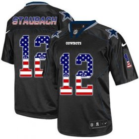 Wholesale Cheap Nike Cowboys #12 Roger Staubach Black Men\'s Stitched NFL Elite USA Flag Fashion Jersey