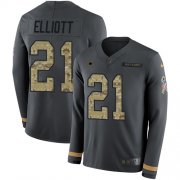 Wholesale Cheap Nike Cowboys #21 Ezekiel Elliott Anthracite Salute to Service Men's Stitched NFL Limited Therma Long Sleeve Jersey
