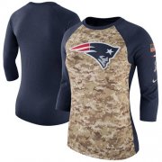 Wholesale Cheap Women's New England Patriots Nike Camo Navy Salute to Service Legend Three-Quarter Raglan Sleeve T-Shirt