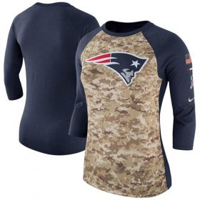 Wholesale Cheap Women\'s New England Patriots Nike Camo Navy Salute to Service Legend Three-Quarter Raglan Sleeve T-Shirt