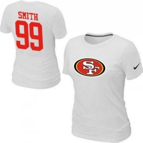 Wholesale Cheap Women\'s Nike San Francisco 49ers #99 Aldon Smith Name & Number T-Shirt White