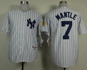 Wholesale Cheap Yankees #7 Mickey Mantle White 75TH Throwback Stitched MLB Jersey