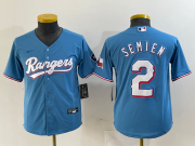 Cheap Youth Texas Rangers #2 Marcus Semien Light Blue Team Logo Cool Base Jersey