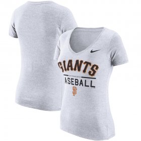 Wholesale Cheap San Francisco Giants Nike Women\'s Practice 1.7 Tri-Blend V-Neck T-Shirt Heathered White