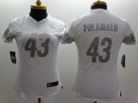 Wholesale Cheap Nike Steelers #43 Troy Polamalu White Women\'s Stitched NFL Limited Platinum Jersey