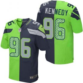 Wholesale Cheap Nike Seahawks #96 Cortez Kennedy Steel Blue/Green Men\'s Stitched NFL Elite Split Jersey