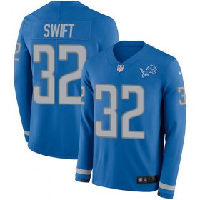 Wholesale Cheap Nike Lions #32 D\'Andre Swift Blue Team Color Men\'s Stitched NFL Limited Therma Long Sleeve Jersey