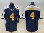 Wholesale Cheap Men's Dallas Cowboys #4 Dak Prescott Navy Gold Edition With 1960 Patch Limited Stitched Football Jersey