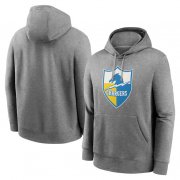 Cheap Men's Los Angeles Chargers Heather Gray Primary Logo Long Sleeve Hoodie T-Shirt