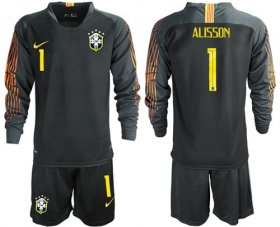 Wholesale Cheap Brazil #1 Alisson Black Goalkeeper Long Sleeves Soccer Country Jersey