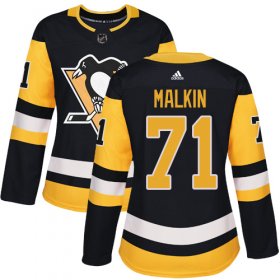 Wholesale Cheap Adidas Penguins #71 Evgeni Malkin Black Home Authentic Women\'s Stitched NHL Jersey