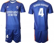 Wholesale Cheap Men 2021-2022 Club Real Madrid away blue 4 Adidas Soccer Jersey
