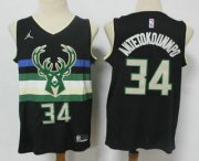 Wholesale Cheap Men's Milwaukee Bucks #34 Giannis Antetokounmpo Black 2021 Brand Jordan Swingman Stitched NBA Jersey