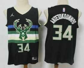 Wholesale Cheap Men\'s Milwaukee Bucks #34 Giannis Antetokounmpo Black 2021 Brand Jordan Swingman Stitched NBA Jersey