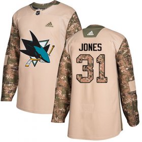 Wholesale Cheap Adidas Sharks #31 Martin Jones Camo Authentic 2017 Veterans Day Stitched Youth NHL Jersey