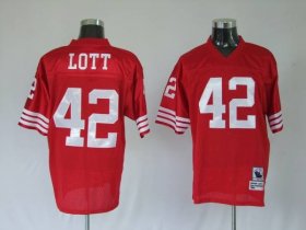 Wholesale Cheap Mitchell and Ness 49ers Ronnie Lott Premier #42 Stitched Red Jersey