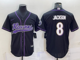 Wholesale Cheap Men's Baltimore Ravens #8 Lamar Jackson Black With Patch Cool Base Stitched Baseball Jersey