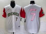 Wholesale Cheap Men's Mexico Baseball #7 Julio Urias Number 2023 White Red World Classic Stitched Jersey 40