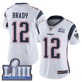 Wholesale Cheap Nike Patriots #12 Tom Brady White Super Bowl LIII Bound Women\'s Stitched NFL Vapor Untouchable Limited Jersey