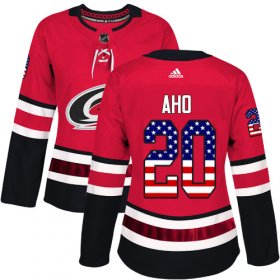 Wholesale Cheap Adidas Hurricanes #20 Sebastian Aho Red Home Authentic USA Flag Women\'s Stitched NHL Jersey