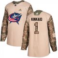 Wholesale Cheap Adidas Blue Jackets #1 Keith Kinkaid Camo Authentic 2017 Veterans Day Stitched NHL Jersey
