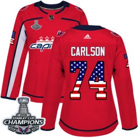 Wholesale Cheap Adidas Capitals #74 John Carlson Red Home Authentic USA Flag Stanley Cup Final Champions Women\'s Stitched NHL Jersey
