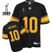 Wholesale Cheap Steelers #10 Santonio Holmes Black With Yellow Number Super Bowl XLV Stitched NFL Jersey
