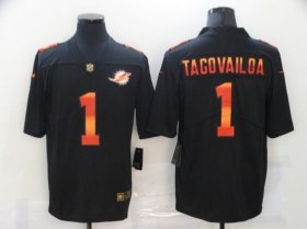 Wholesale Cheap Men\'s Miami Dolphins #1 Tua Tagovailoa Black Red Orange Stripe Vapor Limited Nike NFL Jersey