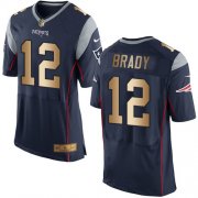 Wholesale Cheap Nike Patriots #12 Tom Brady Navy Blue Team Color Men's Stitched NFL New Elite Gold Jersey