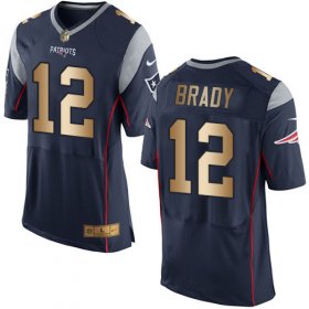 Wholesale Cheap Nike Patriots #12 Tom Brady Navy Blue Team Color Men\'s Stitched NFL New Elite Gold Jersey