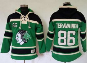 Wholesale Cheap Blackhawks #86 Teuvo Teravainen Green St. Patrick\'s Day McNary Lace Hoodie Stitched NHL Jersey