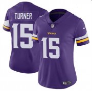 Cheap Women's Minnesota Vikings #15 Dallas Turner Purple 2024 Draft Vapor Football Stitched Jersey