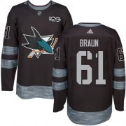 Wholesale Cheap Adidas Sharks #61 Justin Braun Black 1917-2017 100th Anniversary Stitched NHL Jersey