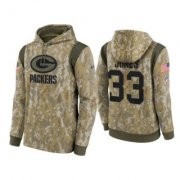 Wholesale Cheap Men's Green Bay Packers #33 Aaron Jones Camo 2021 Salute To Service Therma Performance Pullover Hoodie