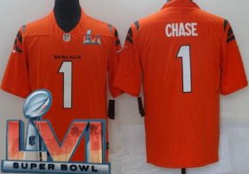 Wholesale Cheap Youth Cincinnati Bengals #1 Ja\'Marr Chase Limited Orange 2022 Super Bowl LVI Bound Vapor Jersey
