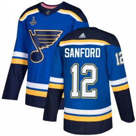 Wholesale Cheap Adidas Blues #12 Zach Sanford Blue Home Authentic 2019 Stanley Cup Champions Stitched NHL Jersey