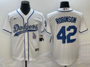 Wholesale Cheap Men's Los Angeles Dodgers #42 Jackie Robinson White With Patch Cool Base Stitched Baseball Jersey1