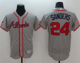 Wholesale Cheap Braves #24 Deion Sanders Grey Fashion Stars & Stripes Flexbase Authentic Stitched MLB Jersey