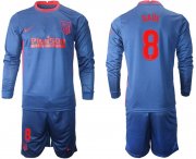 Wholesale Cheap Men 2020-2021 club Atletico Madrid away long sleeves 8 blue Soccer Jerseys