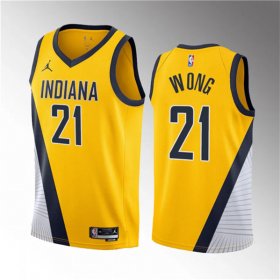 Wholesale Cheap Men\'s Indiana Pacers #21 Isaiah Wong Yellow 2023 Draft Statement Edition Stitched Basketball Jersey