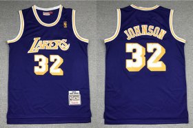 Wholesale Cheap Men\'s Los Angeles Lakers #32 Magic Johnson Purple Gold NBA Hardwood Classics Soul Swingman Throwback Jersey