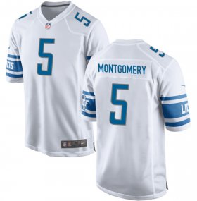 Cheap Men\'s Detroit Lions #5 David Montgomery White Football Stitched Game Jersey