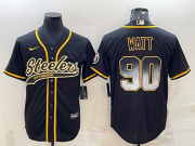 Wholesale Cheap Men's Pittsburgh Steelers #90 TJ Watt Black Gold With Patch Smoke Cool Base Stitched Baseball Jersey