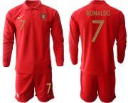 Wholesale Cheap Men 2021 European Cup Portugal home red Long sleeve 7 Soccer Jersey2