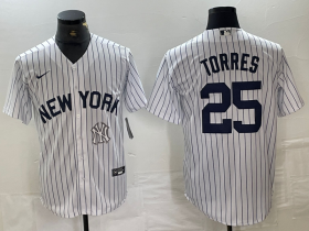 Cheap Men\'s New York Yankees #25 Gleyber Torres White 2024 Cool Base Stitched Jersey