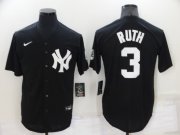Wholesale Cheap Men's New York Yankees #3 Babe Ruth Black Stitched Nike Cool Base Throwback Jersey