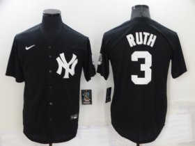 Wholesale Cheap Men\'s New York Yankees #3 Babe Ruth Black Stitched Nike Cool Base Throwback Jersey